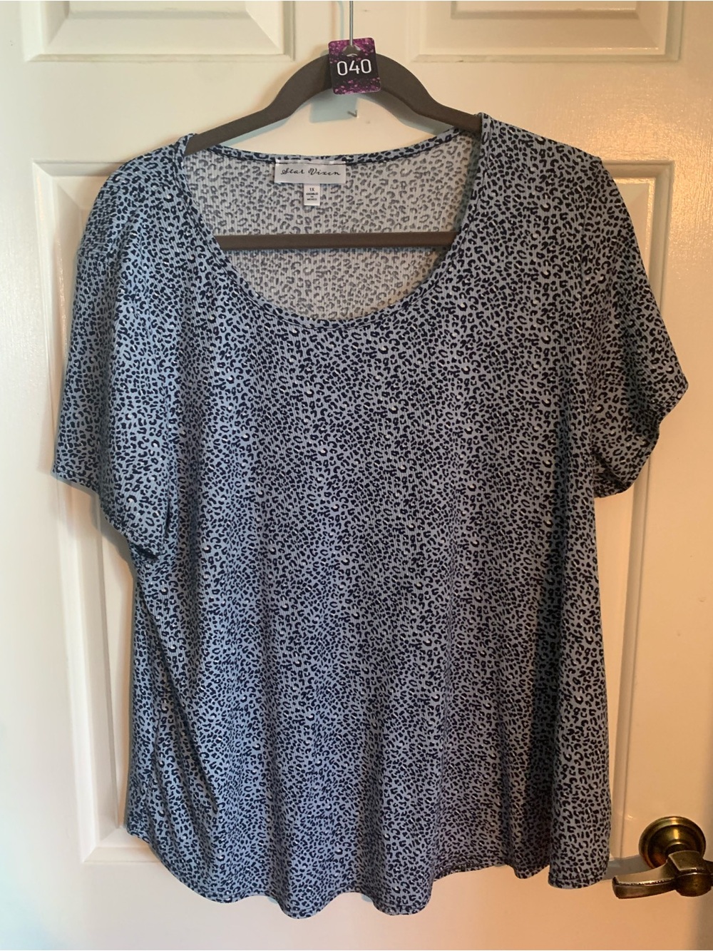Star Vixen Blue Leopard-Print Short Sleeve Tee